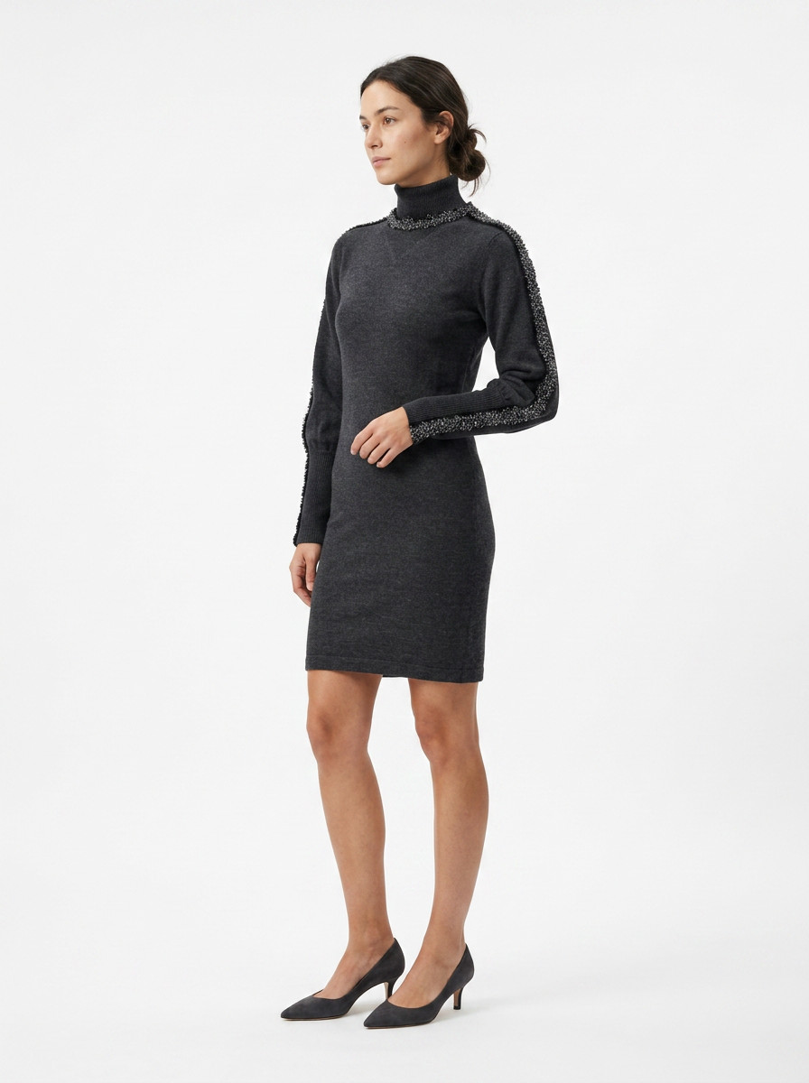 Gray Chanel Dress With Puff Sleeves