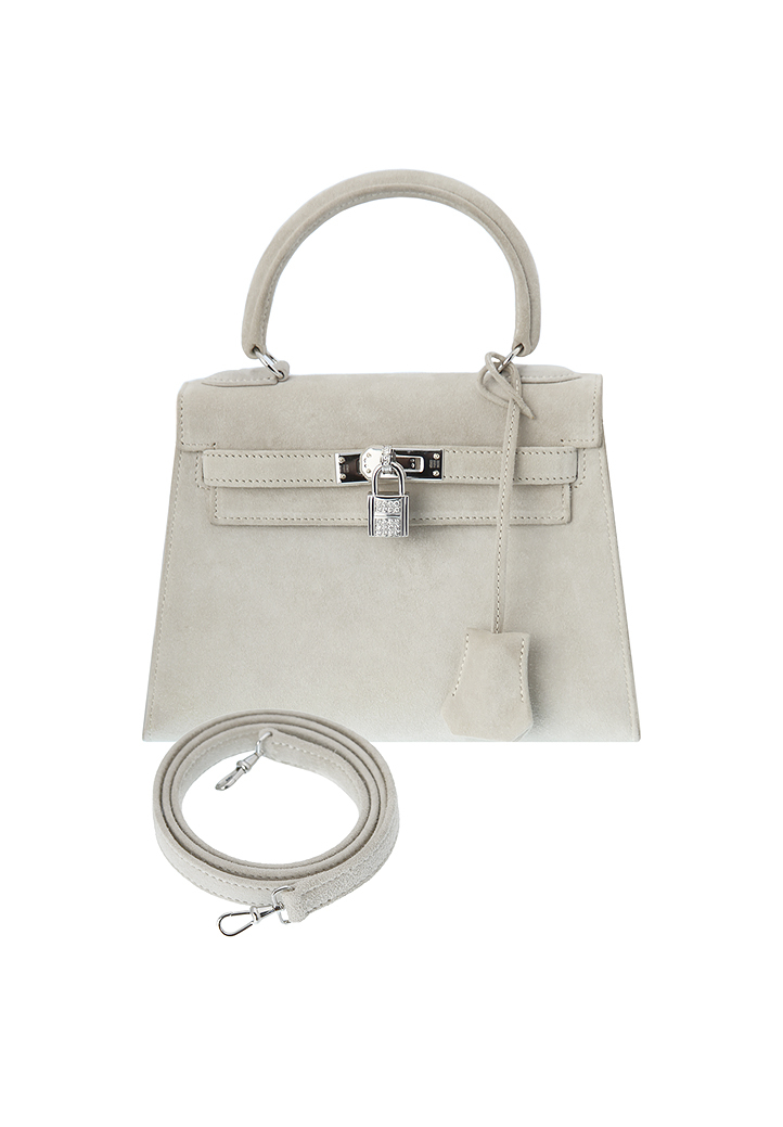 Hermès mini-Kelly Light Grey Suede Bag