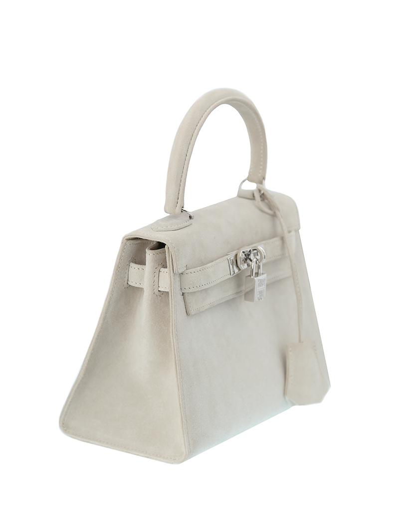 Hermès mini-Kelly Light Grey Suede Bag