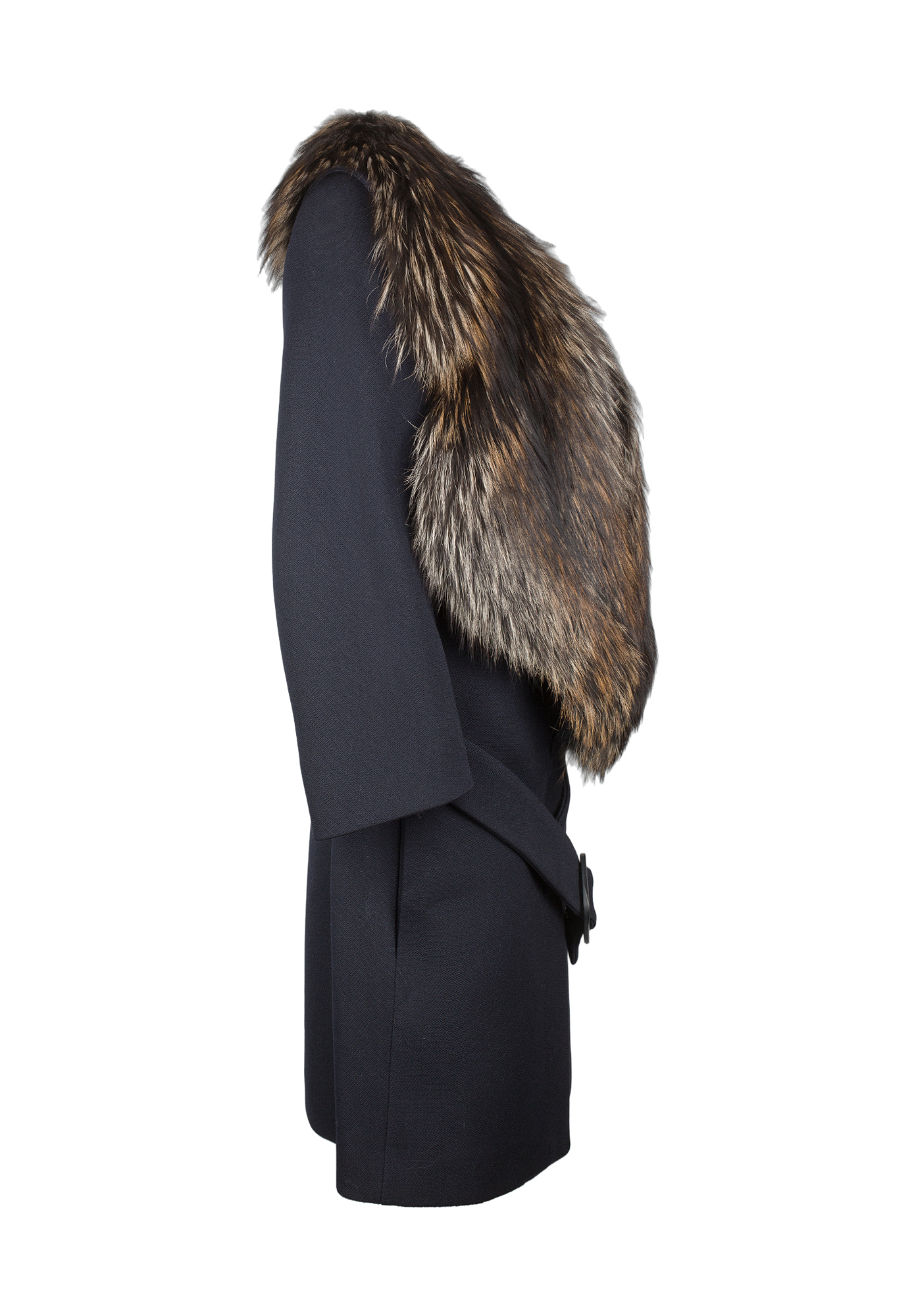 Black Prada Coat with Fox Fur Collar