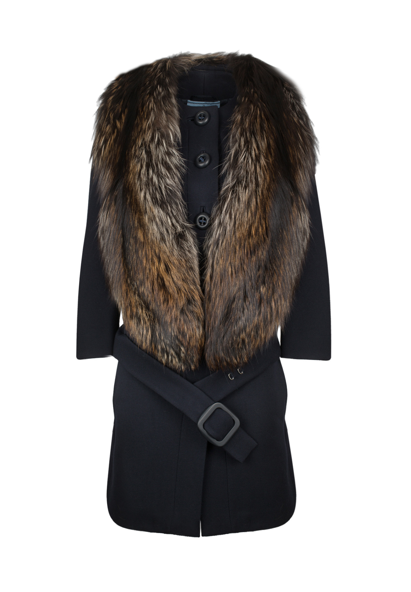 Black Prada Coat with Fox Fur Collar