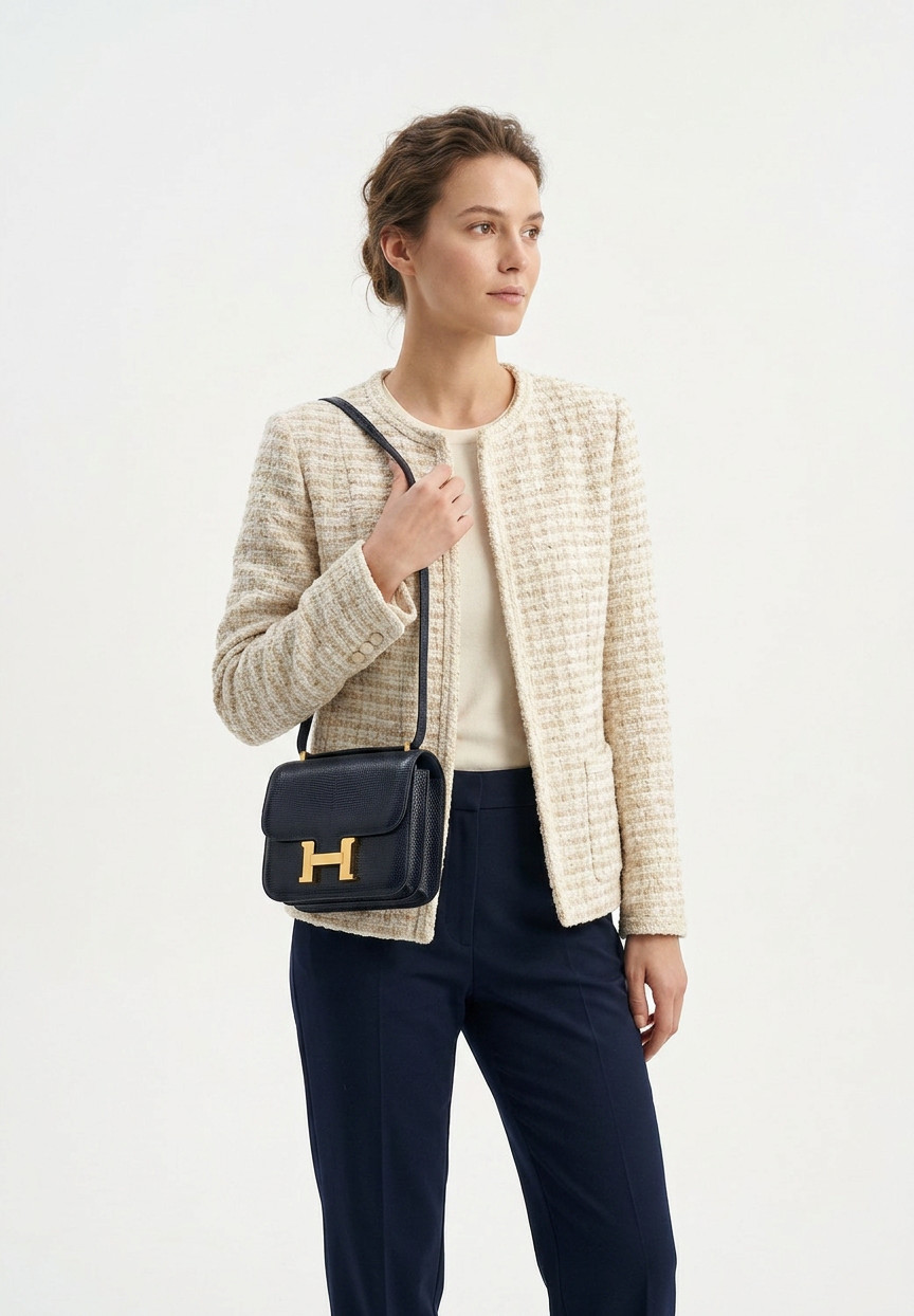 Vintage Hermès Constance 18 Mini Bleu Marine Lizard Bag