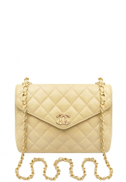 Chanel Beige Logo And Crystals Handbag