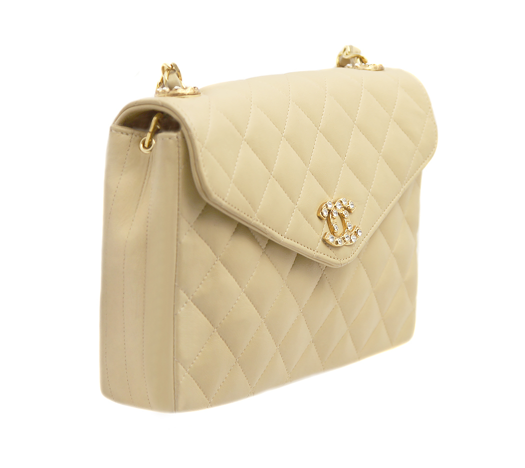 Chanel Beige Logo And Crystals Handbag