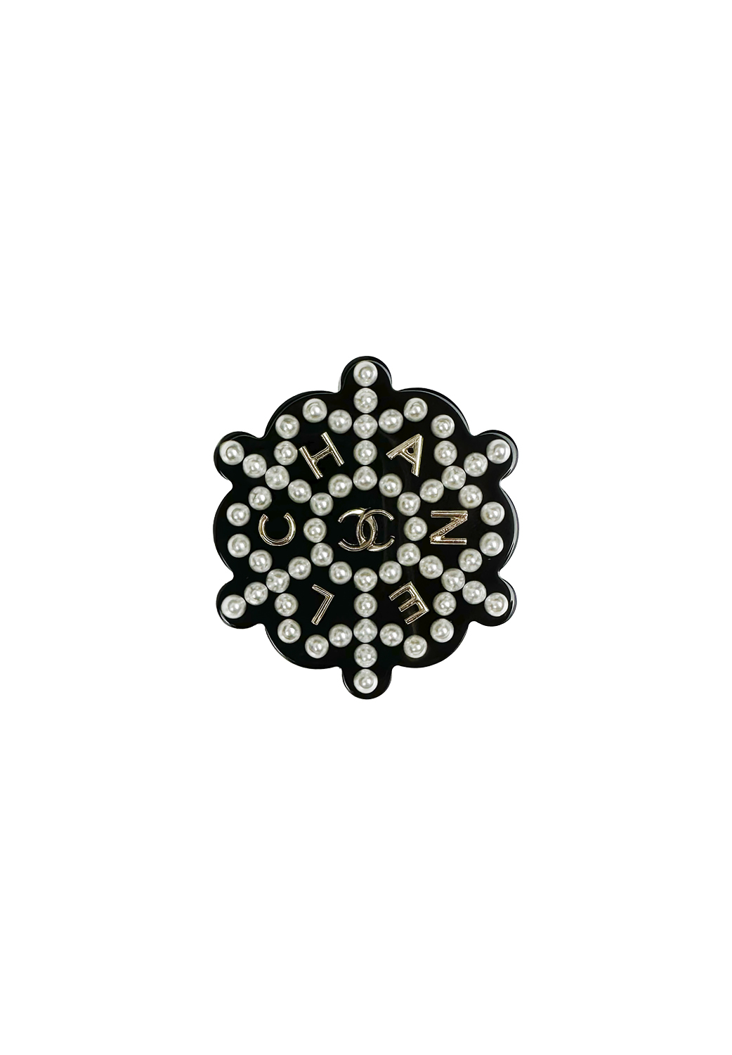 Chanel Black Brooch with Pearls
