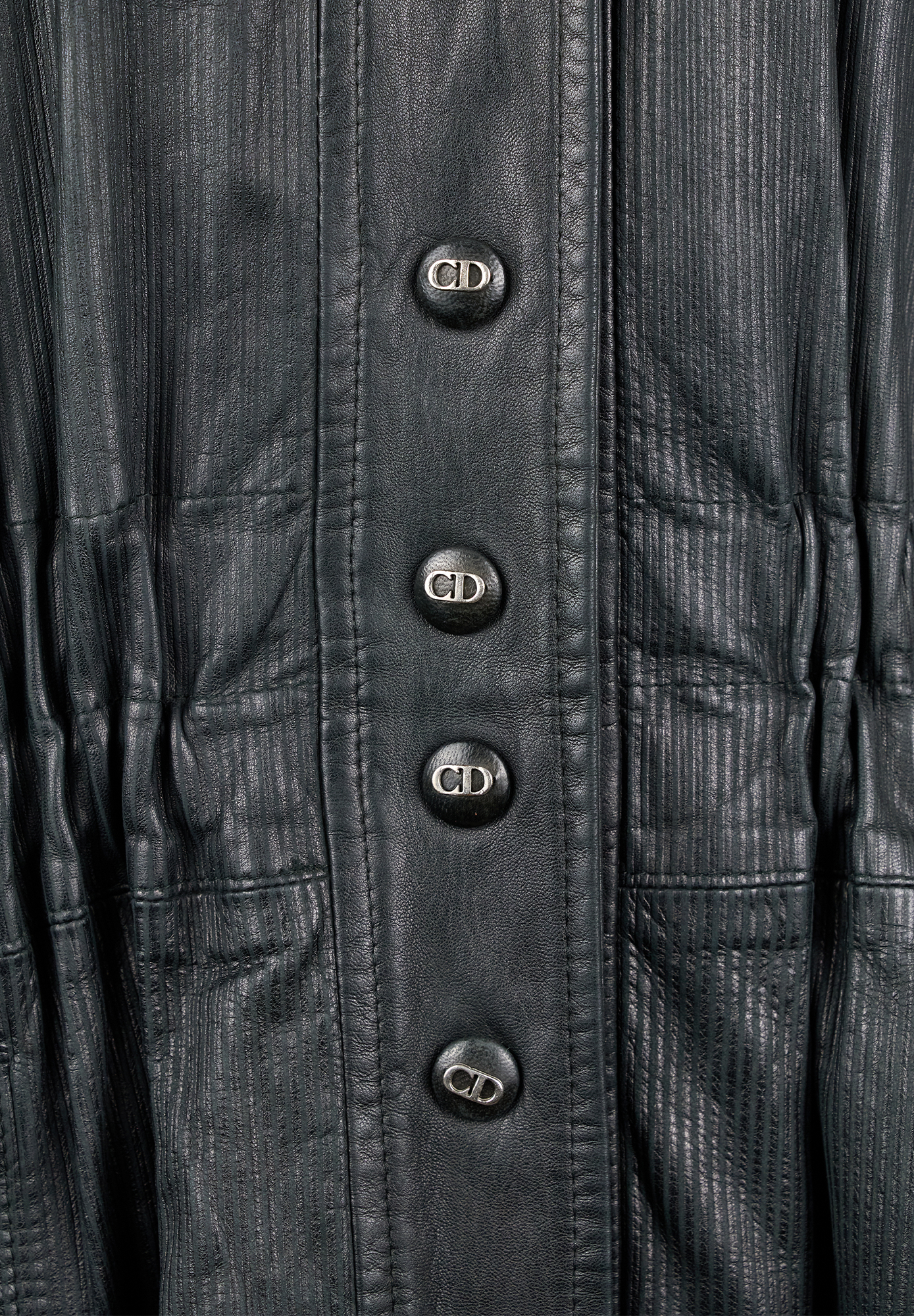 Christian Dior Leather Coat With Fur Trim