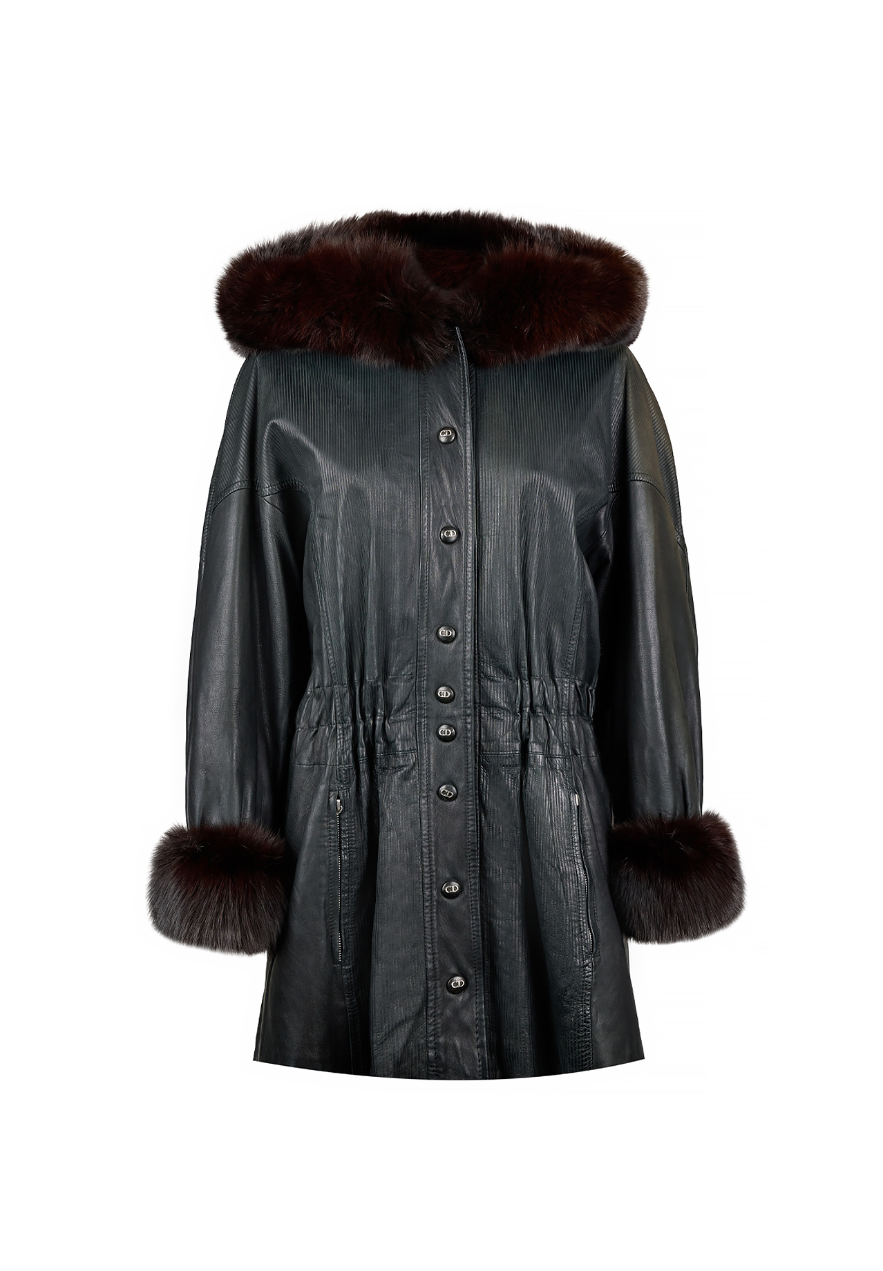 Christian Dior Leather Coat With Fur Trim