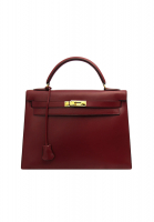 Hermès Kelly 32 Burgundy Box Bag 