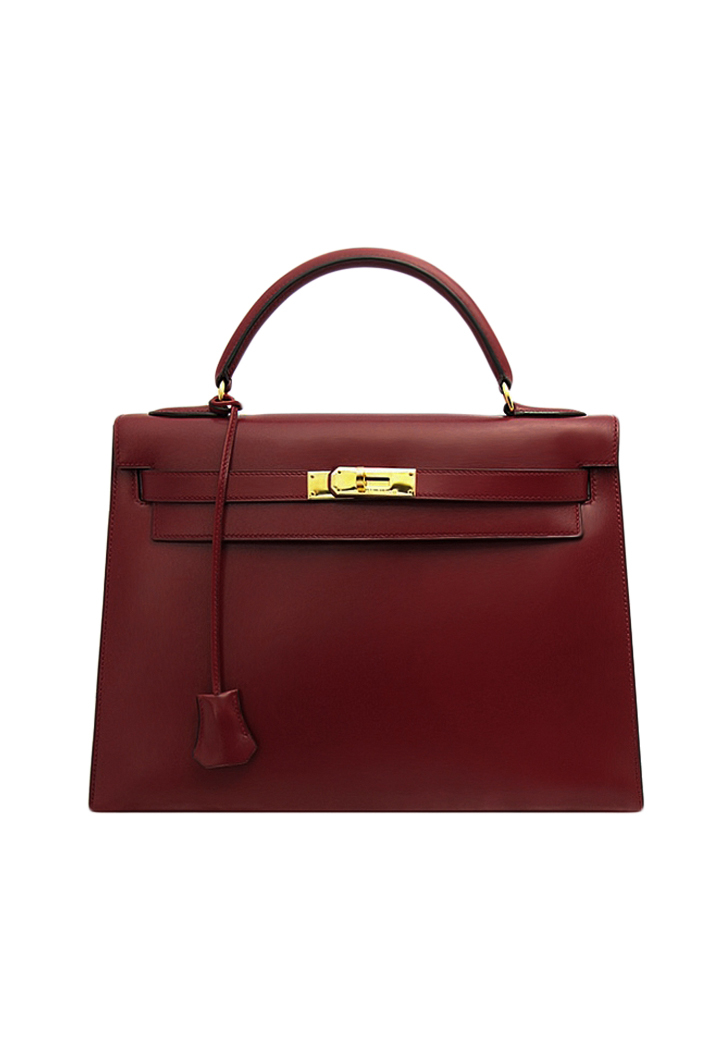 Hermès Kelly 32 Burgundy Box Bag 