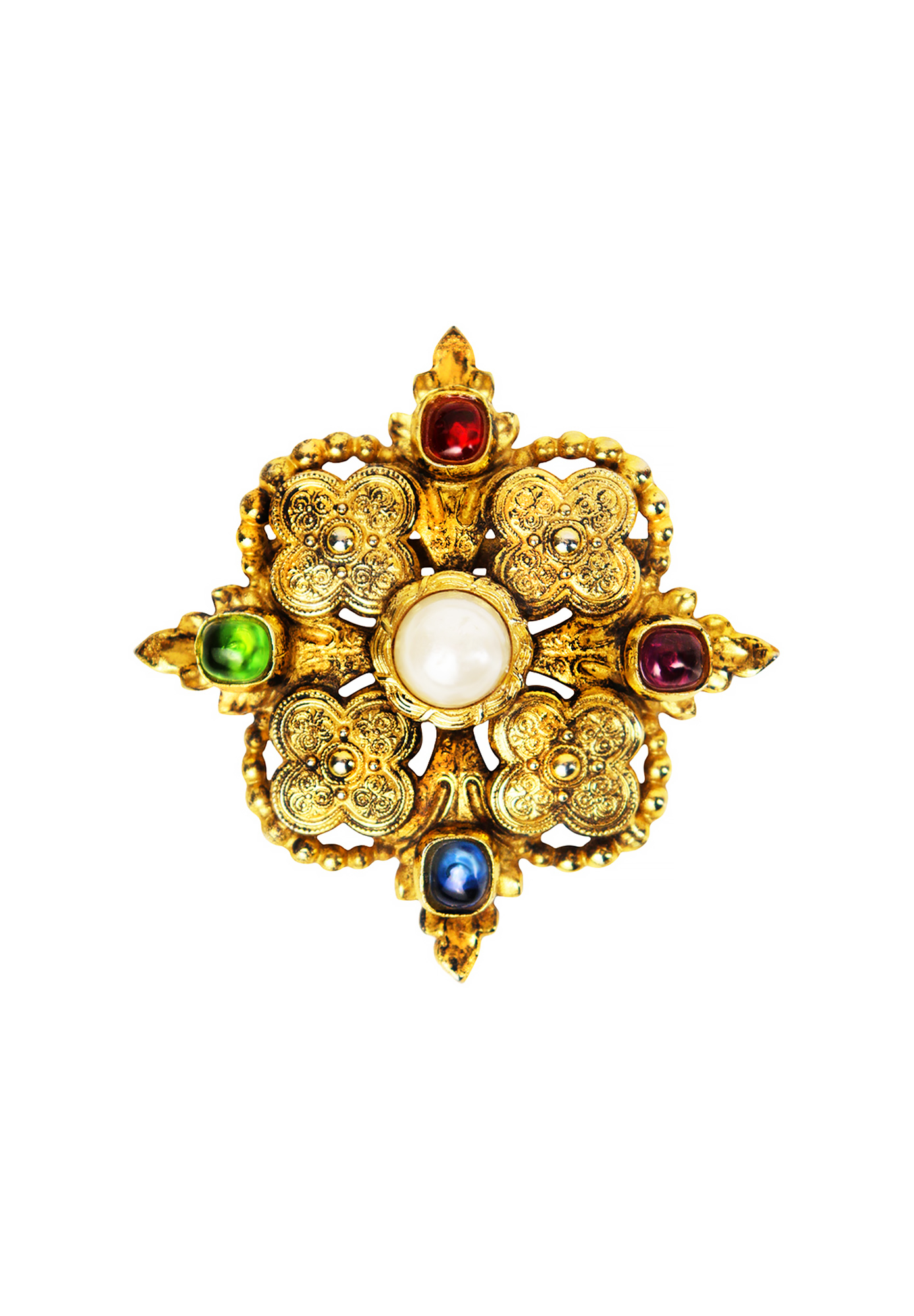 Chanel Brooch With Pearl And Gripoix Crystals