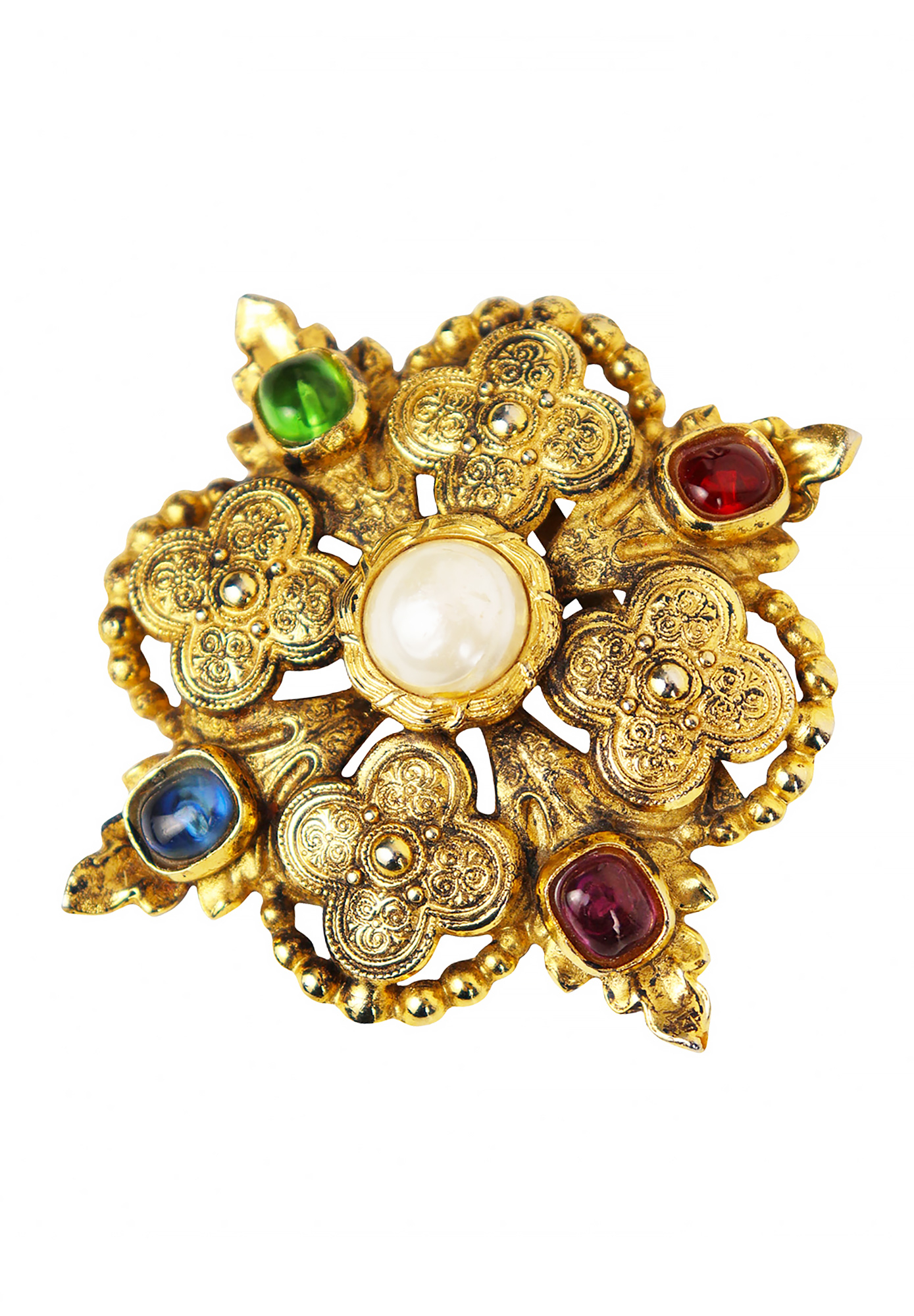 Chanel Brooch With Pearl And Gripoix Crystals