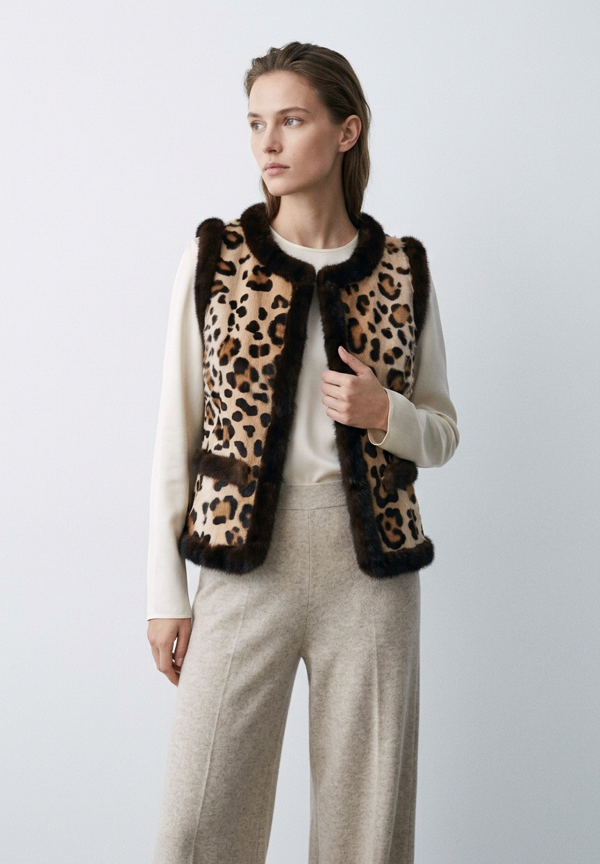 Valentino Leopard Print Fur Vest