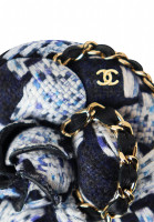 Chanel Tweed Camellia Brooch with Chain