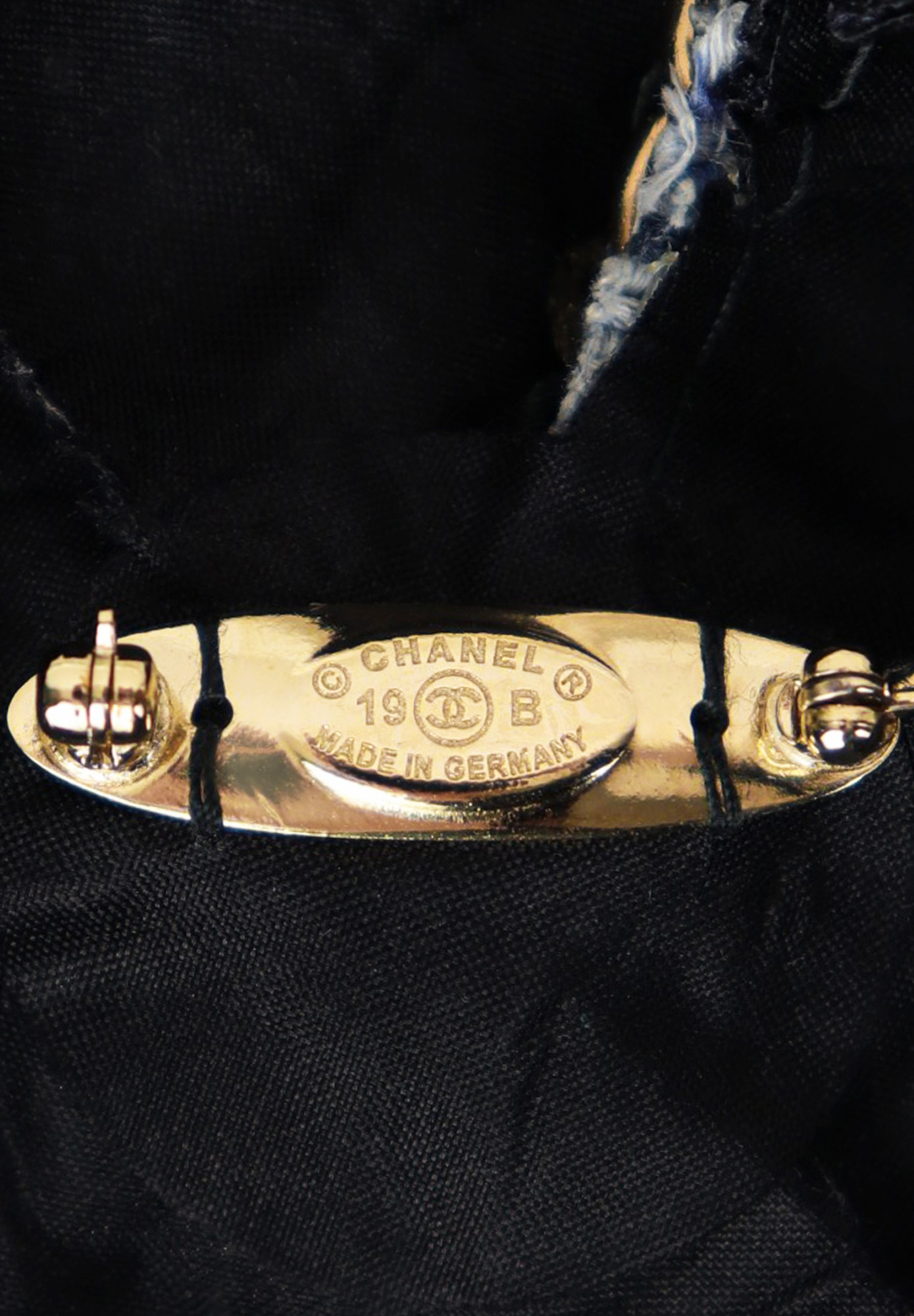 Chanel Tweed Camellia Brooch with Chain