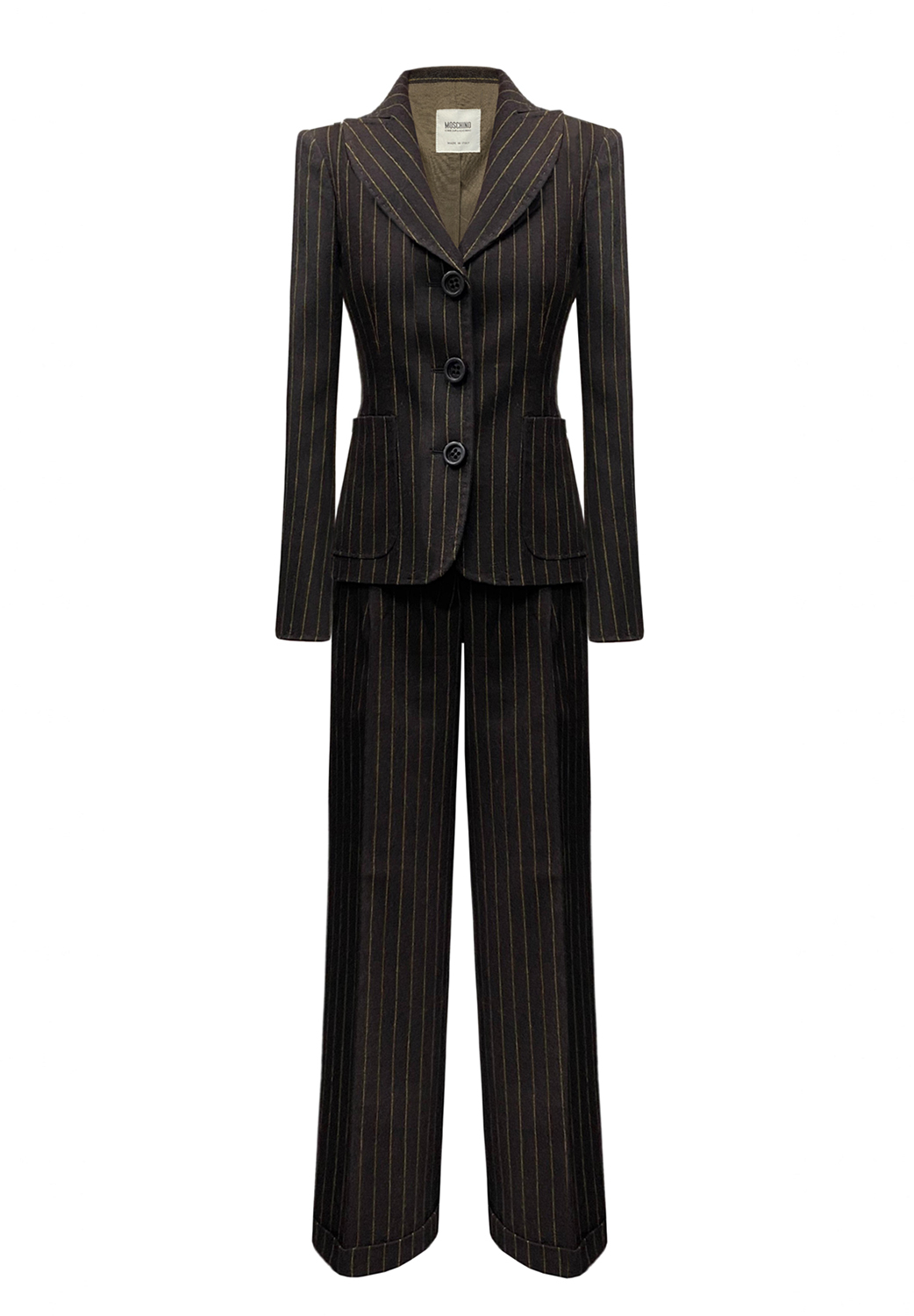 Moschino Brown Wool Striped Suit
