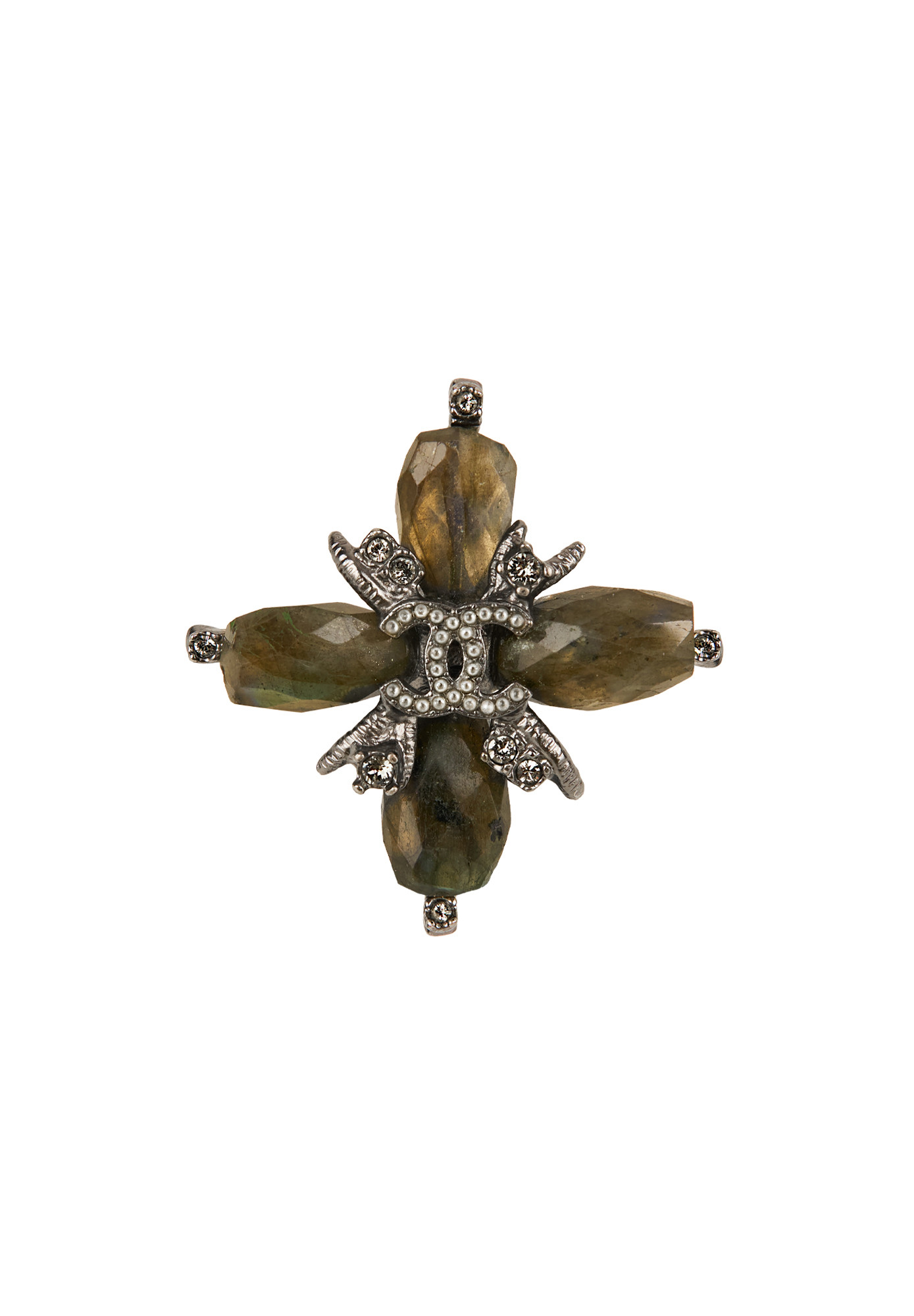 Chanel Silver-tone Ring With Large Crystals