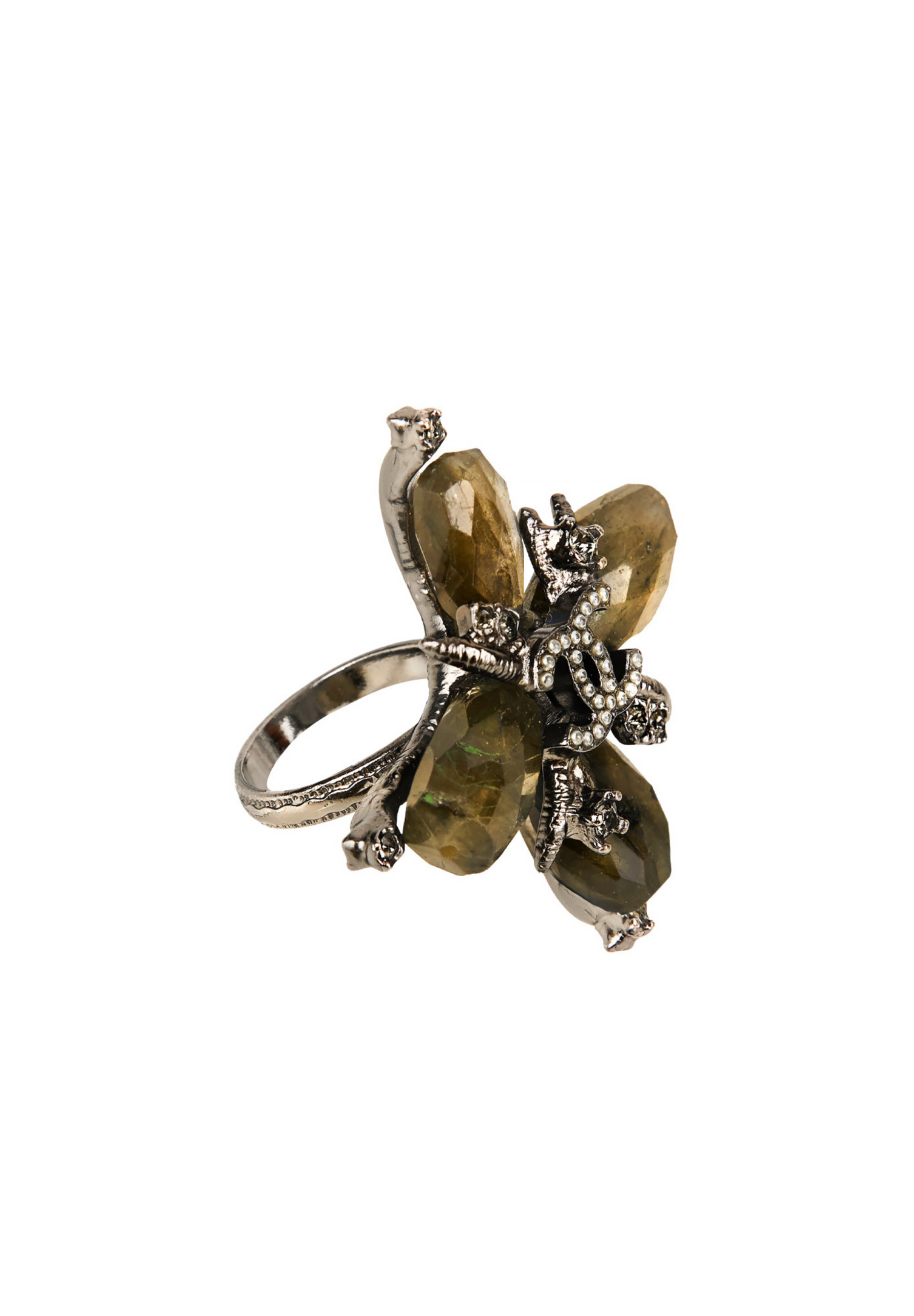 Chanel Silver-tone Ring With Large Crystals