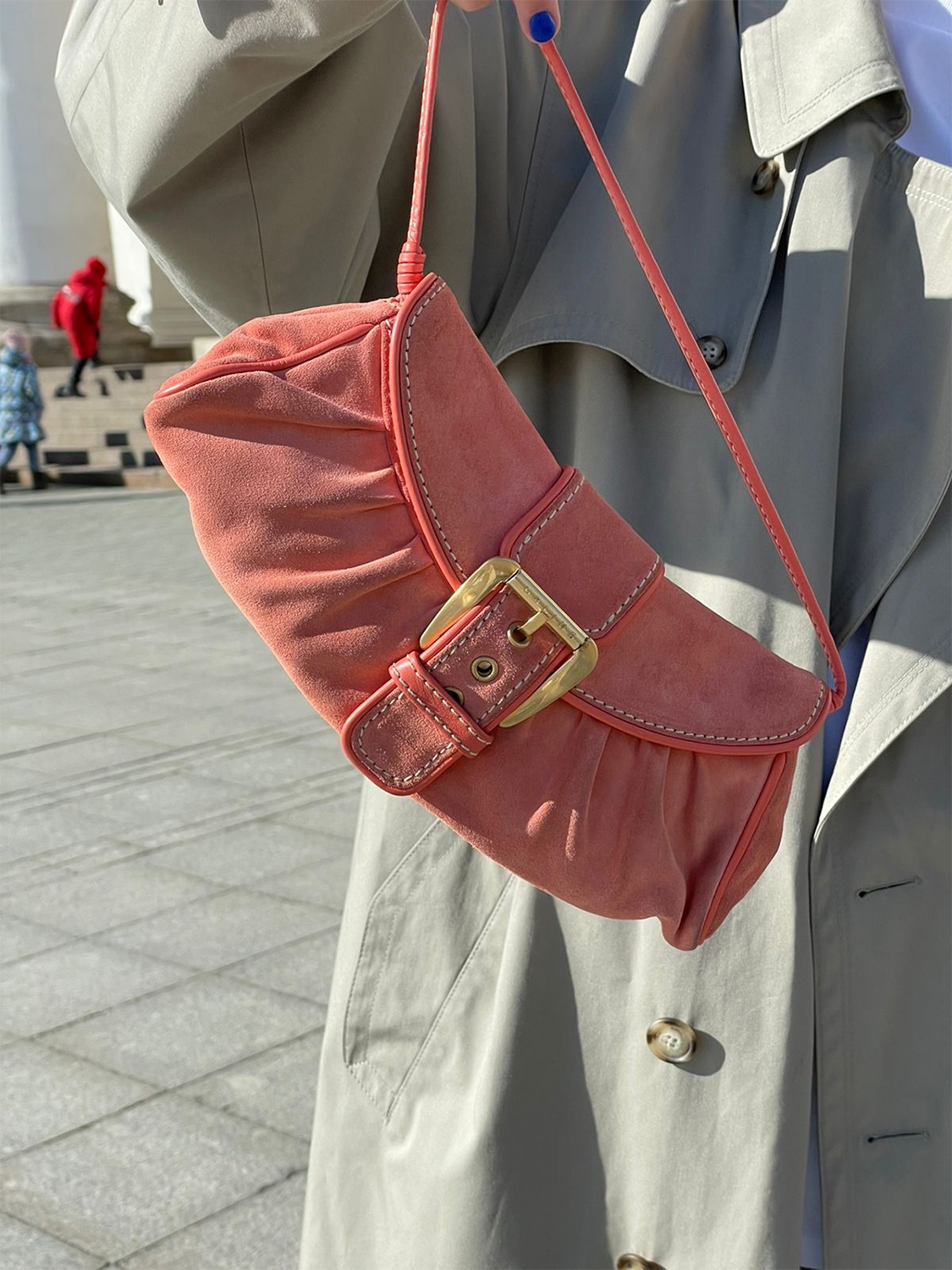 Céline Mini Peach Suede Shoulder Bag