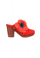 Chanel Red Suede Sabots With A Flower