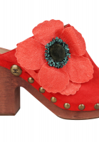 Chanel Red Suede Sabots With A Flower