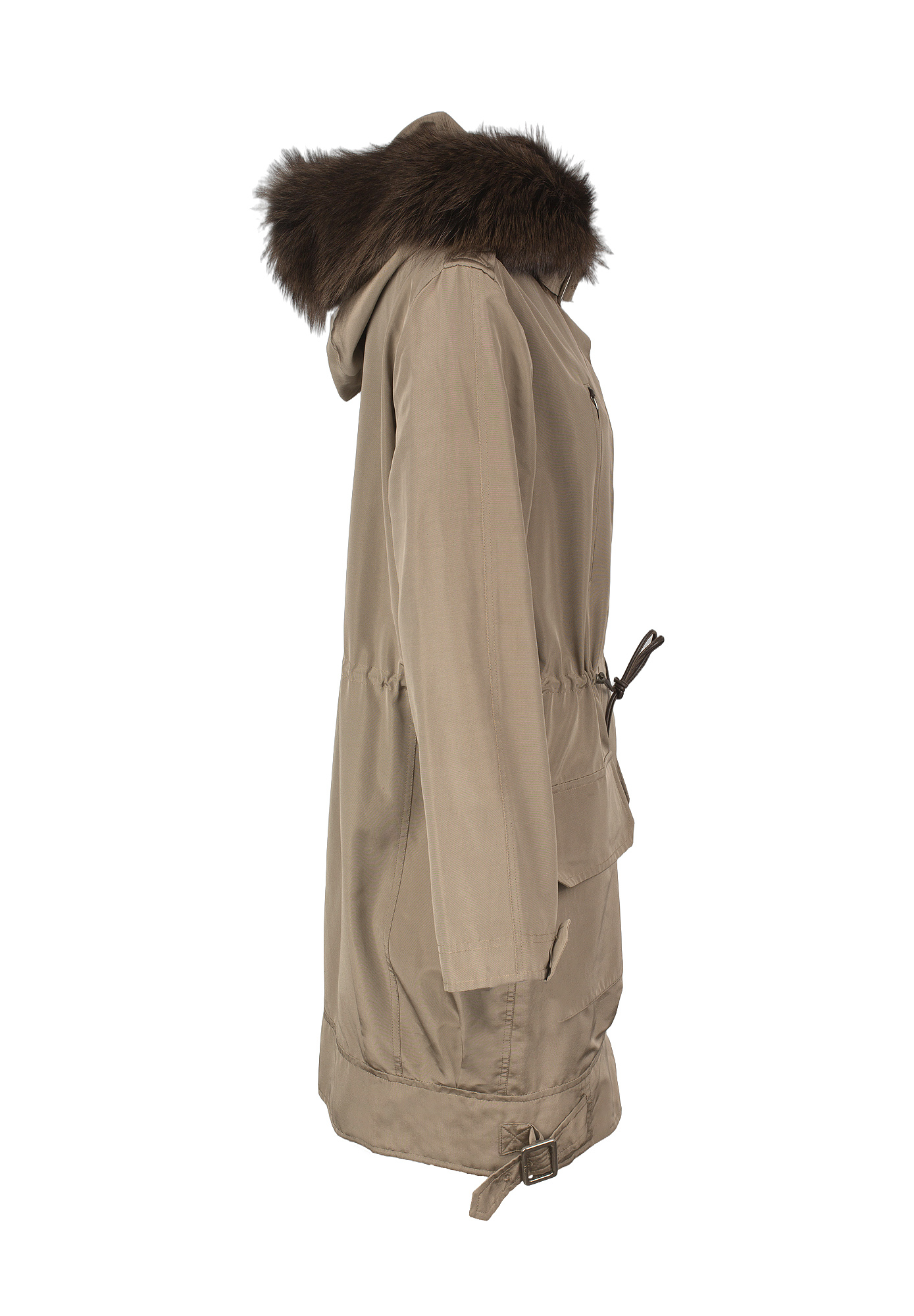 Beige Christian Dior Fur Trim Parka