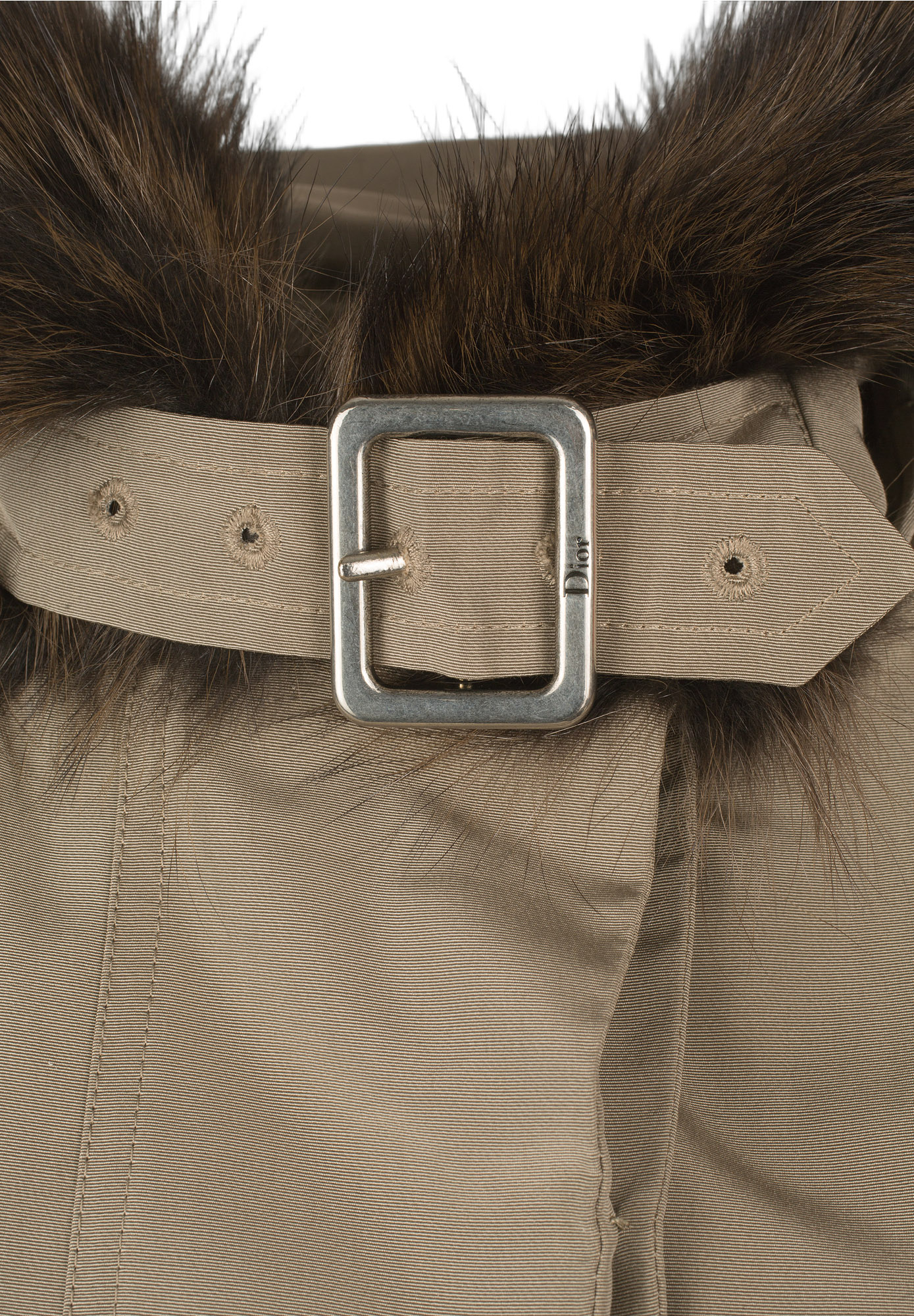 Beige Christian Dior Fur Trim Parka