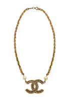 Chanel Logo Charms And Pearls Necklace