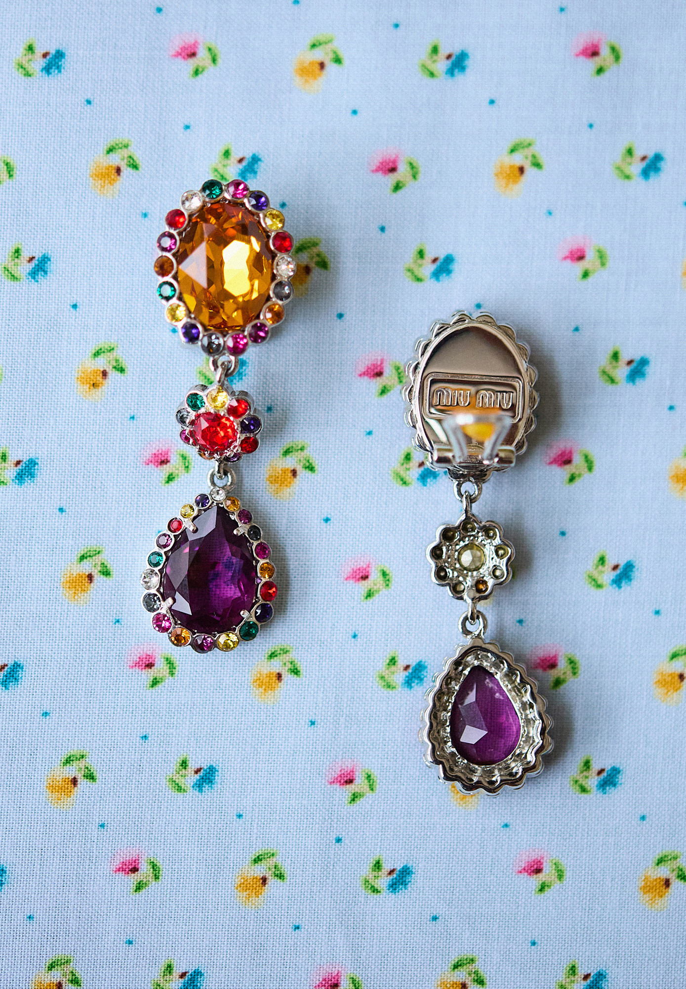 Miu Miu Clip-On Earrings With Multicolored Crystals