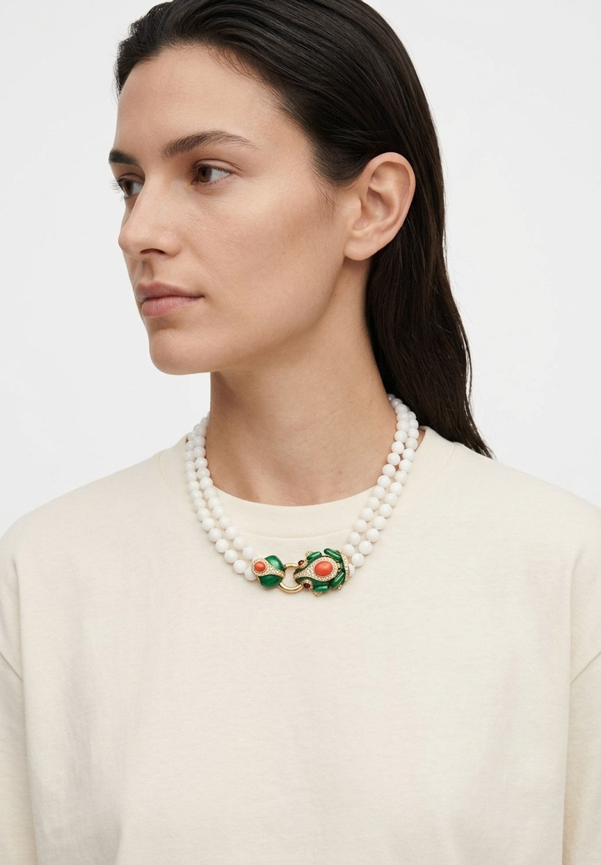 Ciner Necklace With Green Frog And Crystals