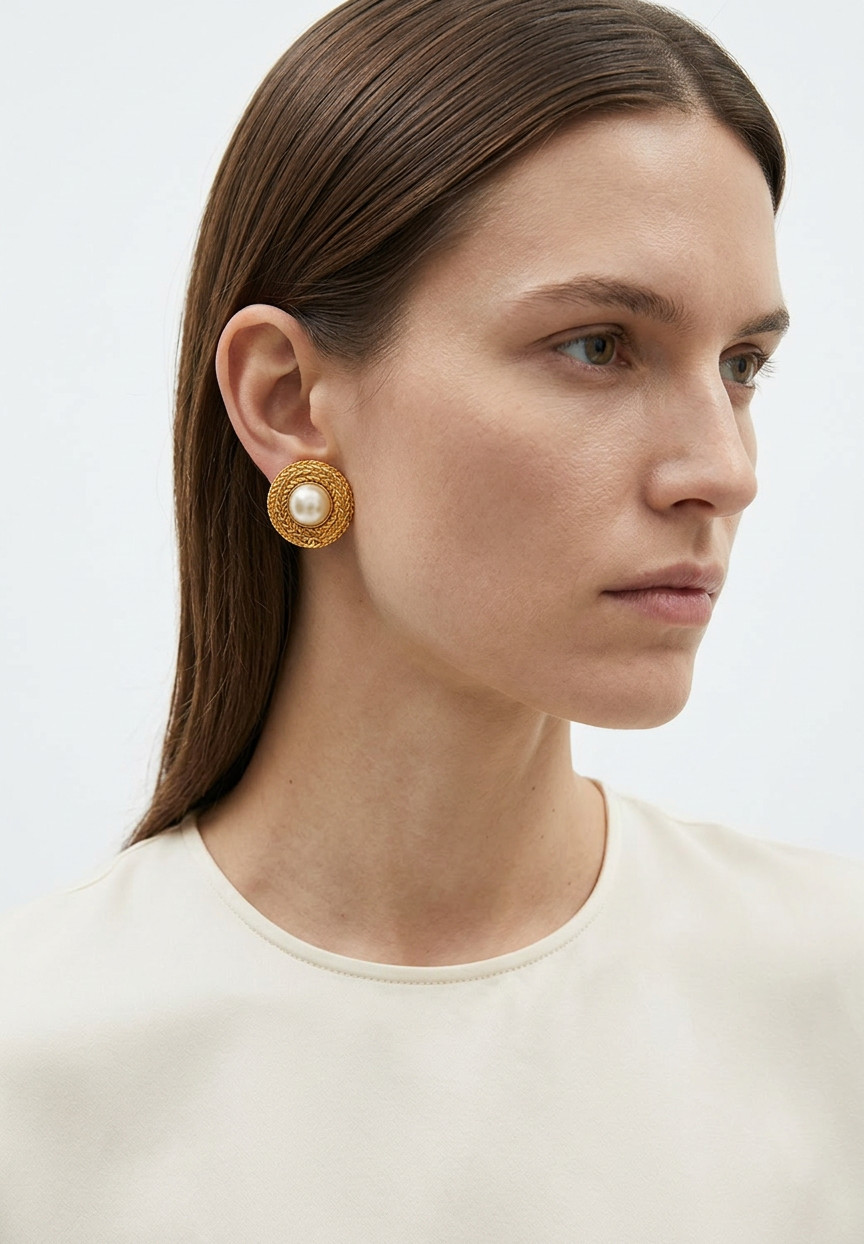 Chanel Woven Clips With Pearls