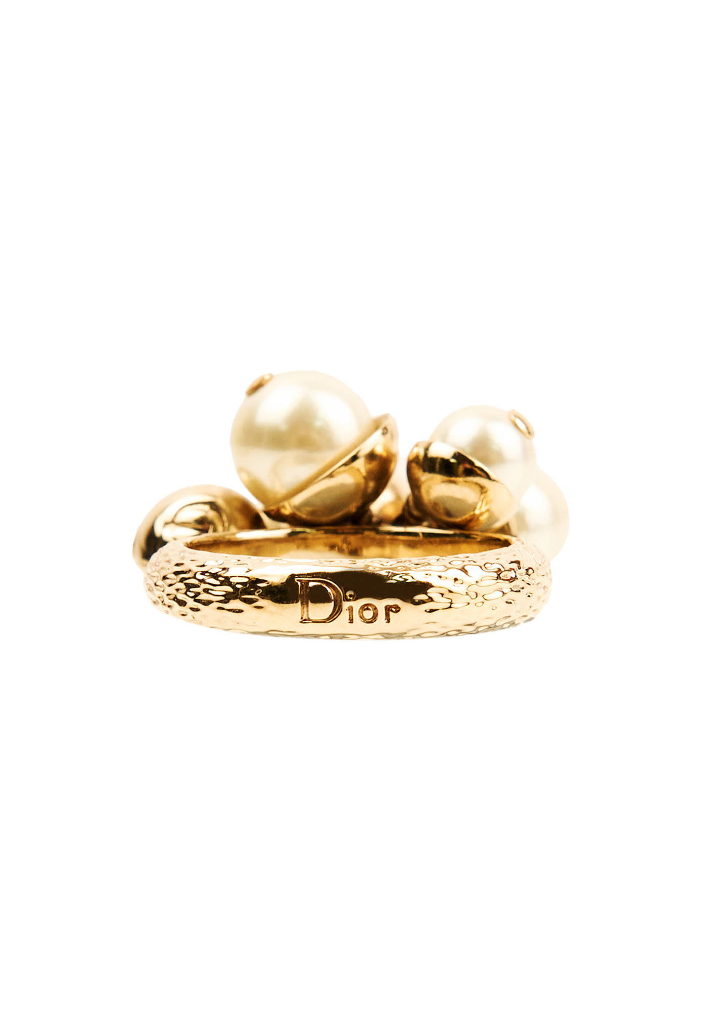 Gold-tone Christian Dior Ring With Pearls