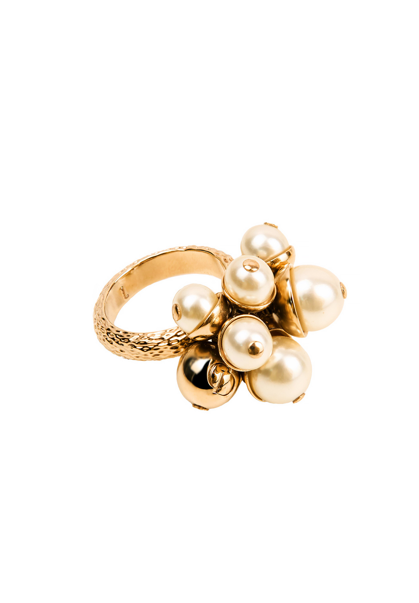 Gold-tone Christian Dior Ring With Pearls