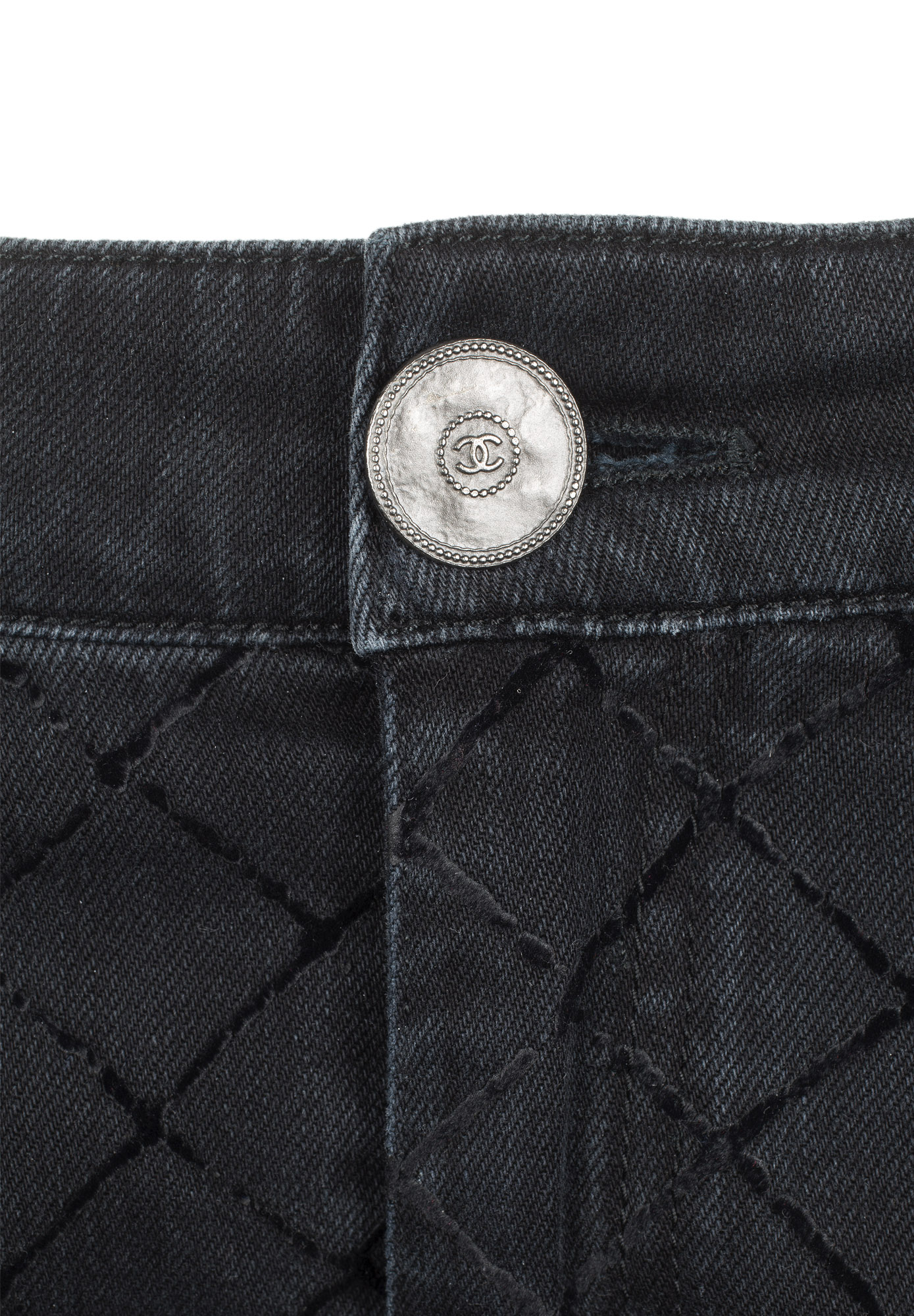 Dark Grey Quilted Velvet Chanel Jeans