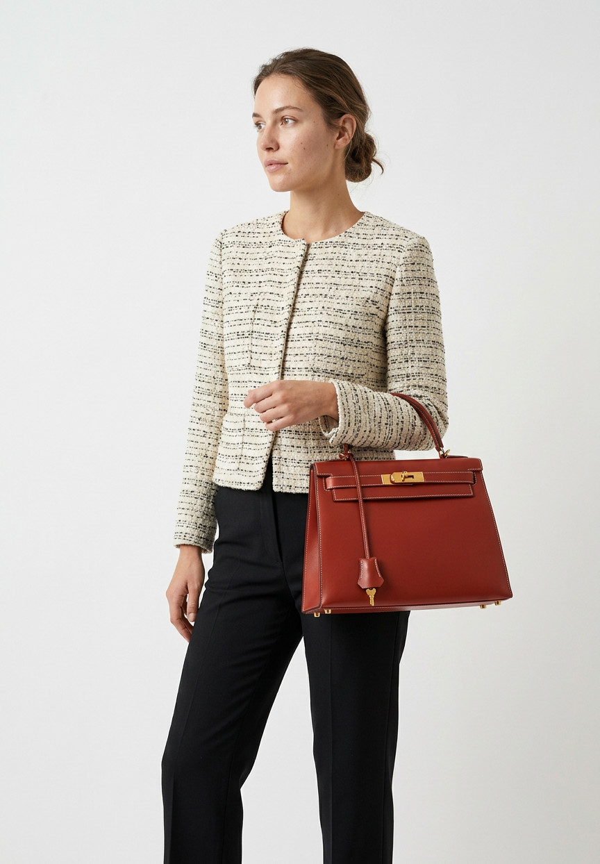 Hermès Kelly 28 Sellier Brique Box Bag