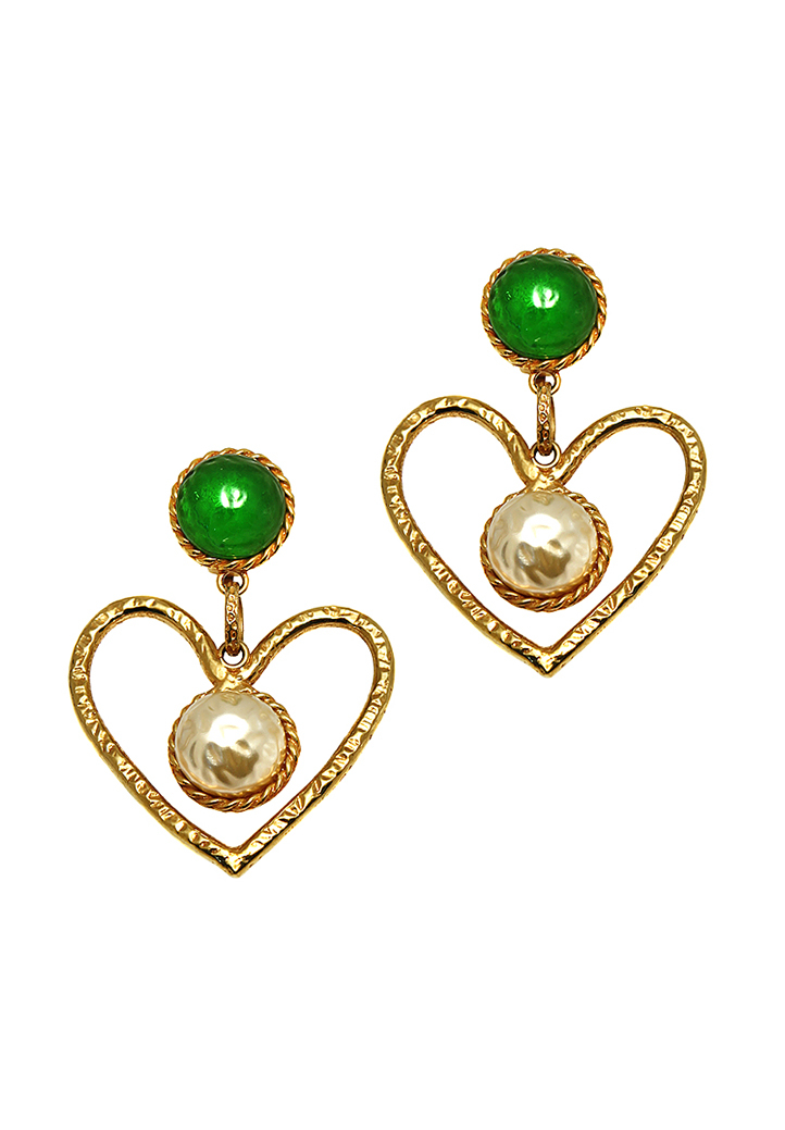 Givenchy Heart Shaped Cabochons And Pearls Clip-On Earrings