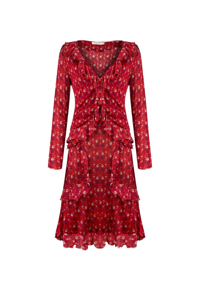 Красный комплект Christian Dior с цветочным принтом