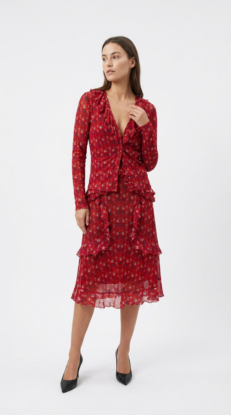 Christian Dior Red Floral Print Set