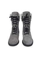 Chanel Grey Quilted Suede Combat Boots