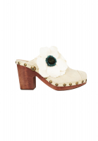 Chanel Ivory Suede Sabots With A Flower