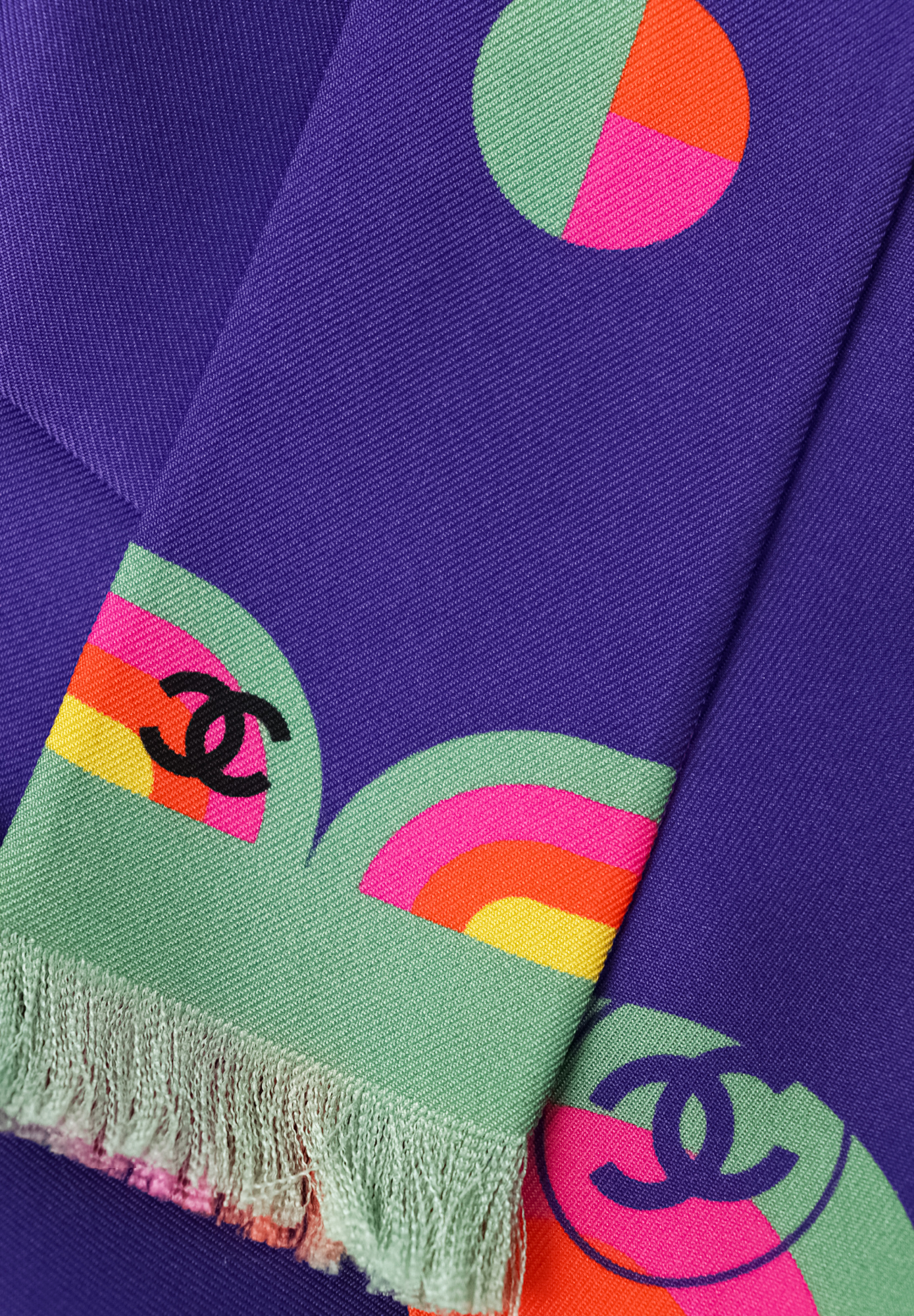 Chanel Purple Bandeau Scarf With Fringes