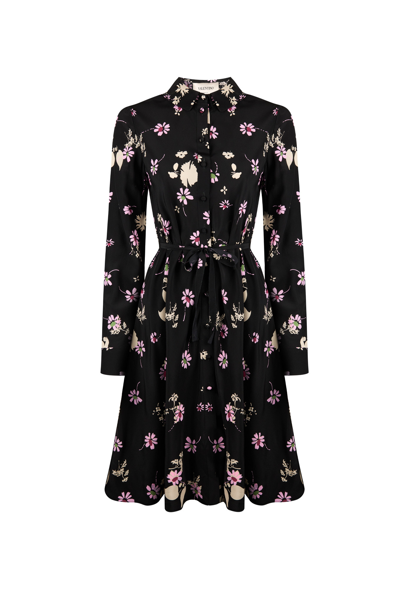 Valentino Black Silk Dress With Floral Print
