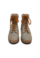 Chanel Brown Tweed Boots With Logo