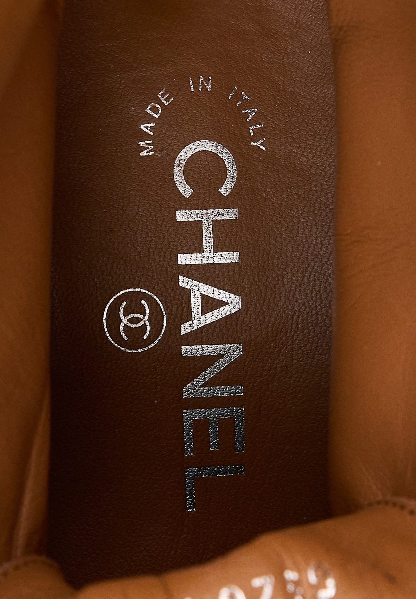 Chanel Brown Tweed Boots With Logo