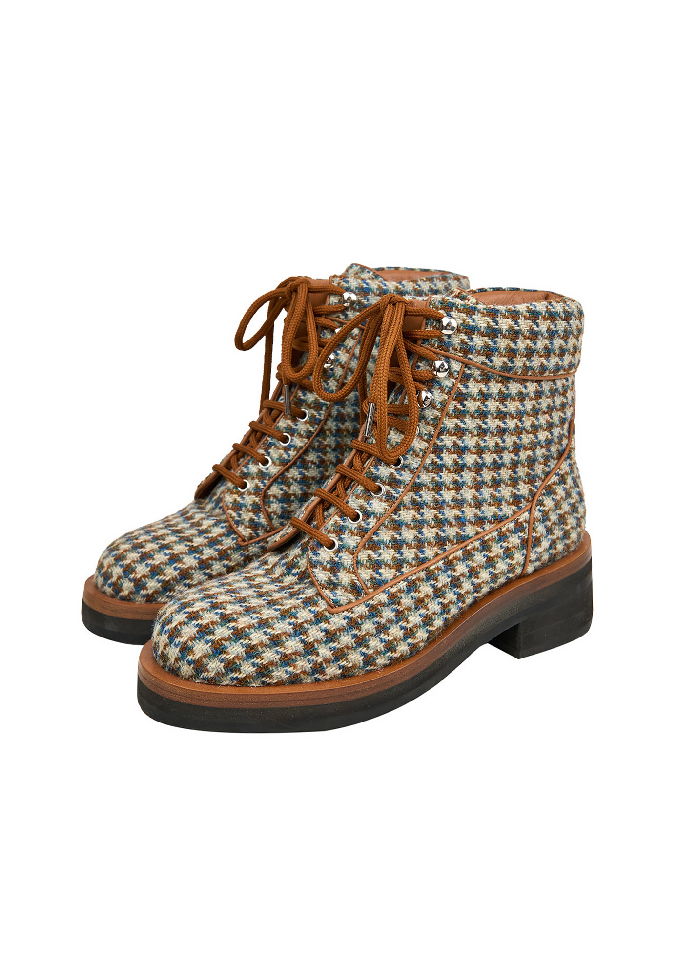 Chanel Brown Tweed Boots With Logo