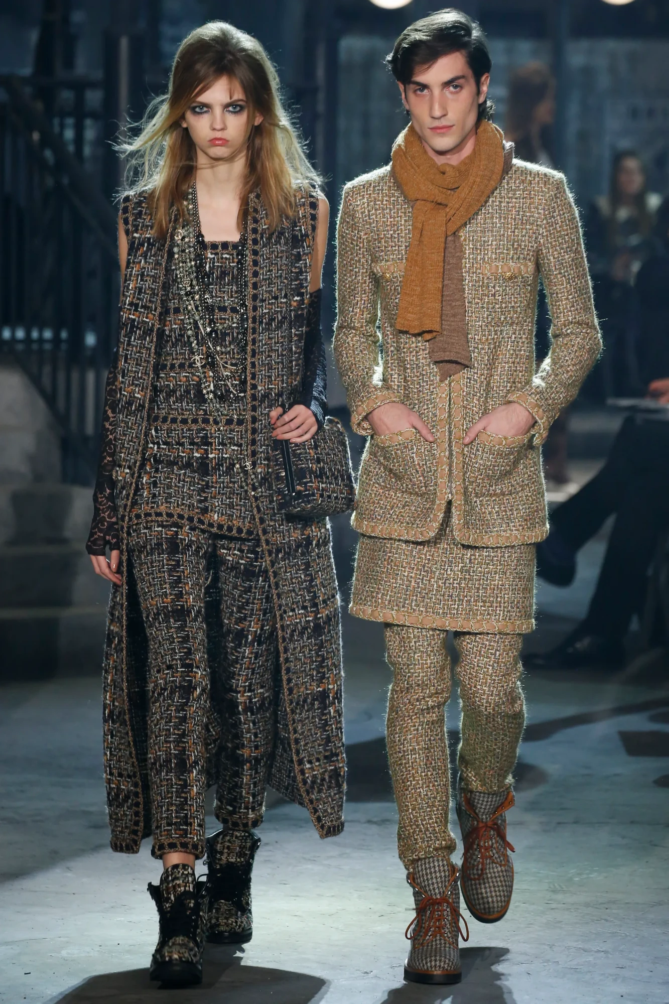 Chanel Brown Tweed Boots With Logo