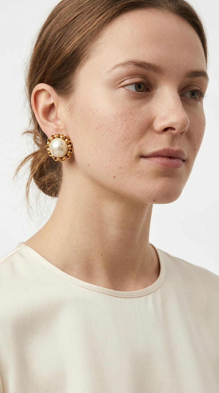Chanel Pearl Clip-on Earrings With A Chain