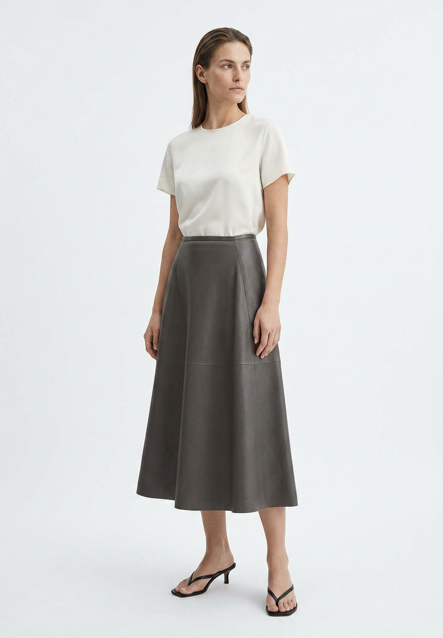Jil Sander Gray Leather Skirt