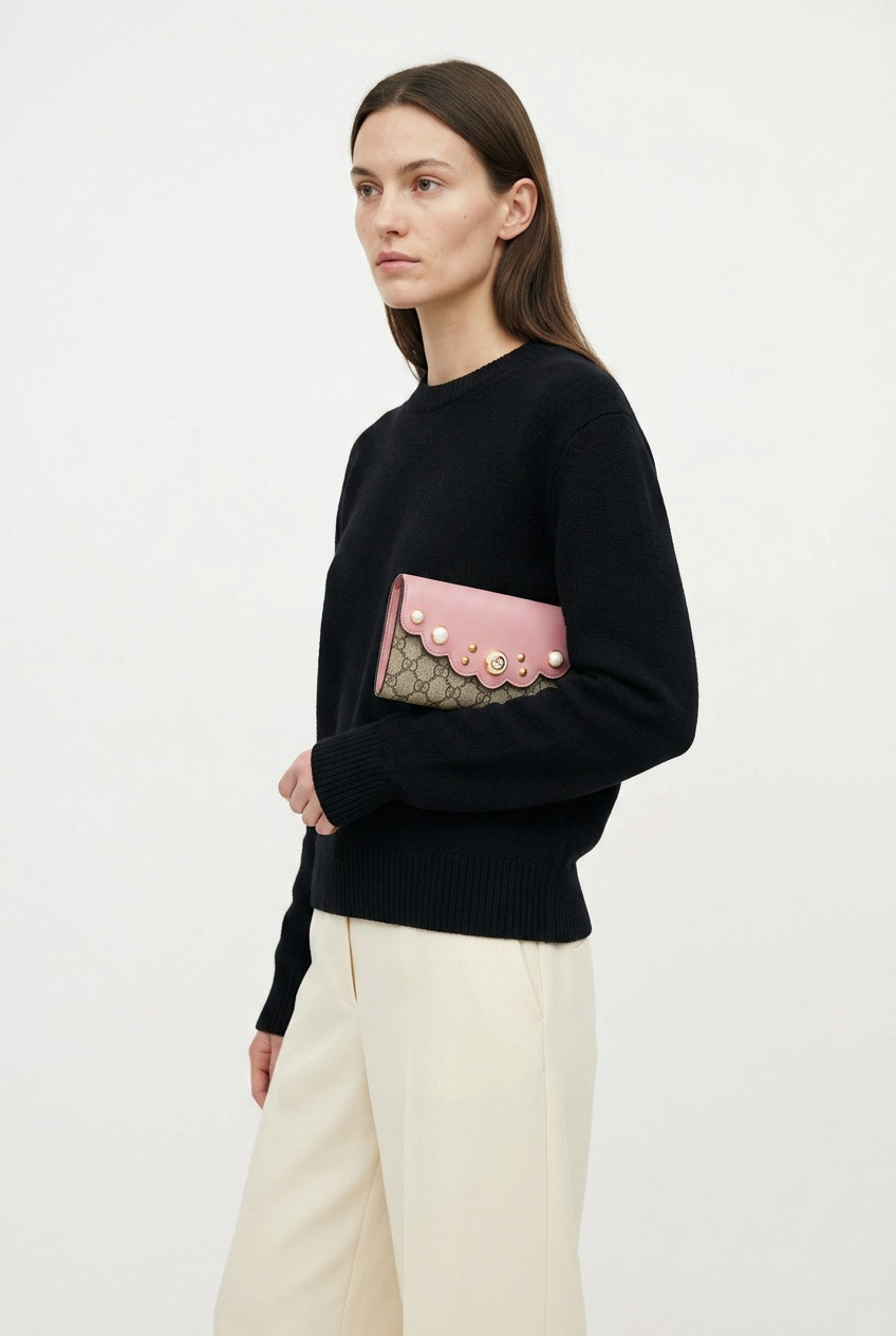 Gucci Supreme Peony Pearl Wallet