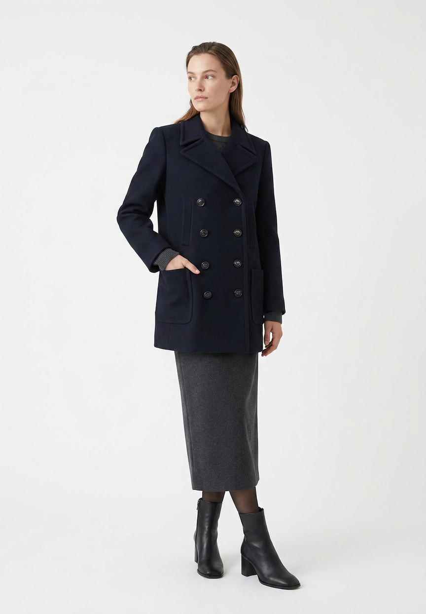Chanel Double-Breasted Dark Blue Coat
