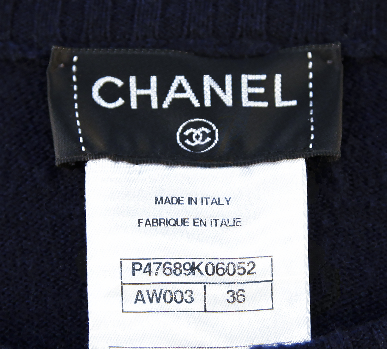 Chanel Navy Cashmere Zip Sweater